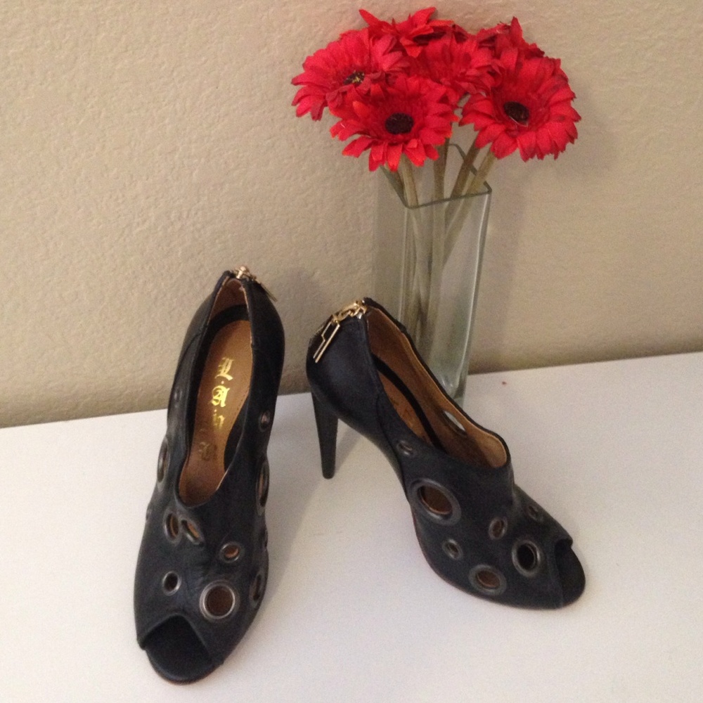L.A.M.B. Black Peep Toe Heels